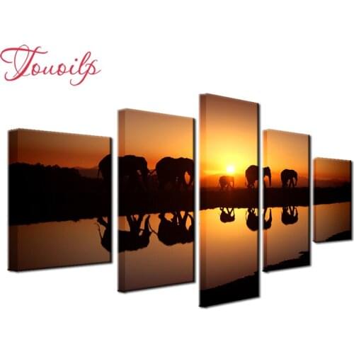 5D DIY Full Square&round 5pcs Sunset elephant 5d Diamond Painting Combination diamond Embroidery Mosaic Home Decor painting