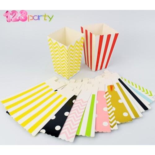 6pcs Popcorn box colorful chevron stripes dot Gold Gift Box Party Wedding Pop Popcorn tableware kid party decoration bags loot