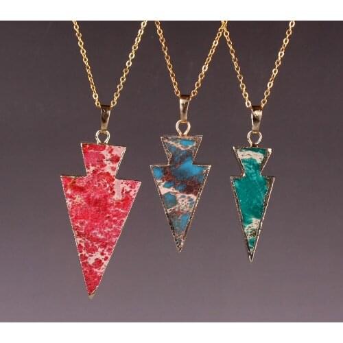 6pcs/lot Triangle Geometric Personality Colorful Emperor Stone Crystal Necklaces Arrow Natural Stone Pendant Free Shipping