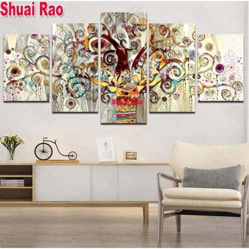 Abstract tree of life Diamond Painting 5 Piece Set For Living Room Decoration Sofa Background 3D Stereo Wall Art Landscape