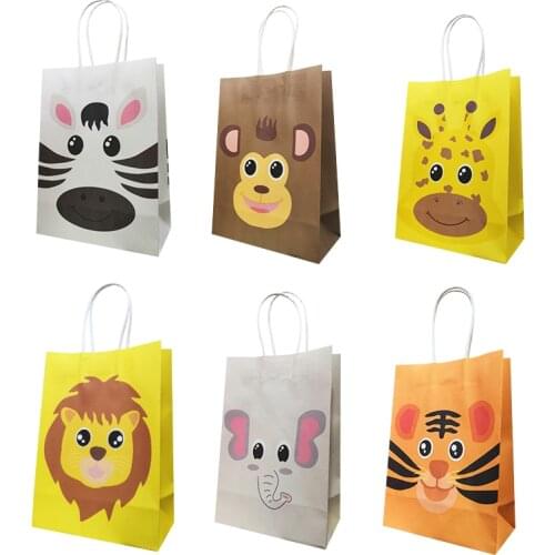AVEBIEN 15x11x6cm Zoo Cartoon pictures Paper Gift Bag Packaging for Baby Shower/Birthday Party/ Wedding Party Favors Kraft bags