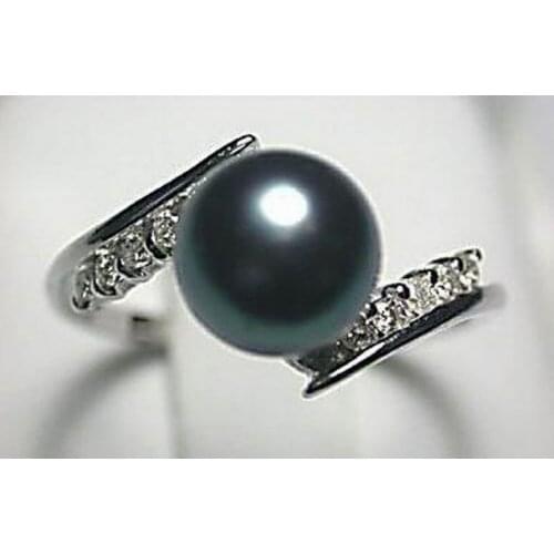 Free shipping hot sale Women Bridal Wedding Jewelry >>Beautiful and elegant fashion Black Tahitian Pearl Ring Size 7# 8# 9