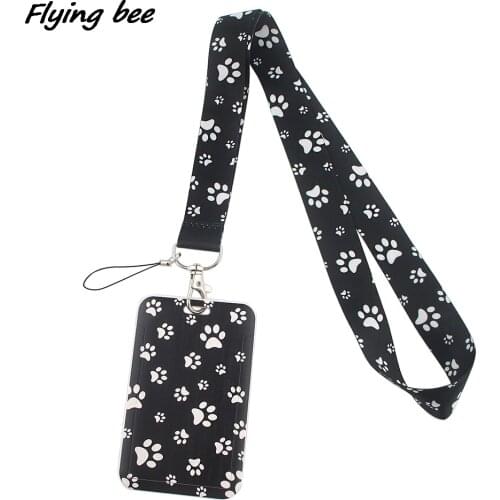 Flyingbee X1392 Black Puppy Paw Prints Lanyards Id Badge Holder Keychain ID Card Pass Gym Mobile Badge Holder Lanyard Key Holder