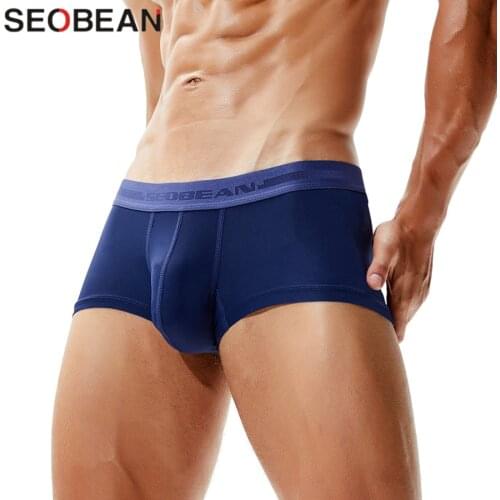 SEOBEAN Brand Male Panties Solid Boxer Men Underwear U Convex Pouch Sexy Low Waist Underpants Men Boxers Shorts