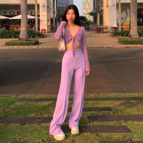 High quality solid simple high waist Straight pants 2021 woman Leisure street elegant office lady elastic trousers mujer