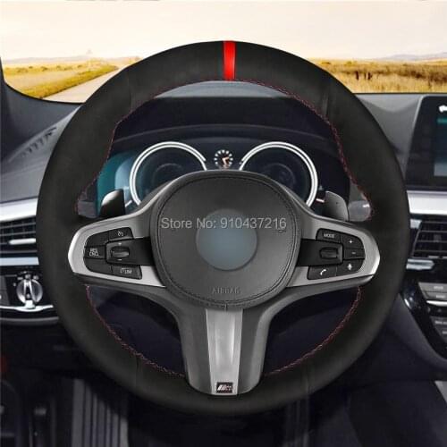 For BMW M Sport G01 G11 G12 G14 G15 G16 G20 G21 G30 G31 G32 Black Perforated Suede Leather Hand sewing Steering Wheel Wrap Cover