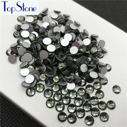 Topstone Black Diamond Nail Art Rhinestone Flatback SS3-SS34 Round Glass Crystal Flatbacks Non Hotfix Glue On Rhinestones