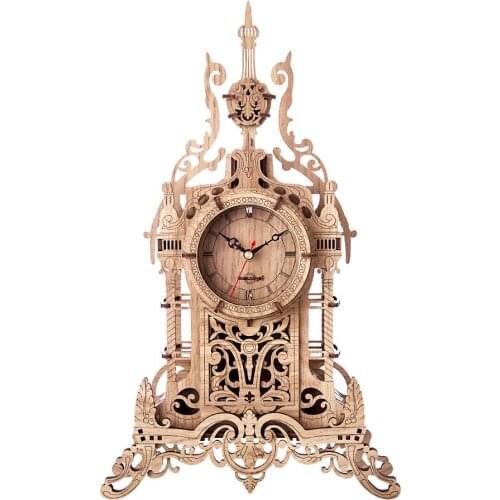 47Pcs/Set DIY Wooden Clock Puzzle Model Kit Laser Cutting 3D Belfry Table Clock Wooden Model Building Kits Toys - Oak Color
