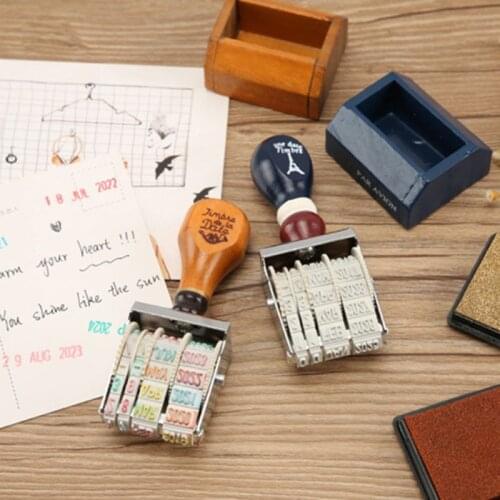 Wooden Date Stamp For DIY Scrapbooking Craft Decor Rolling Wheel Vintage Supply