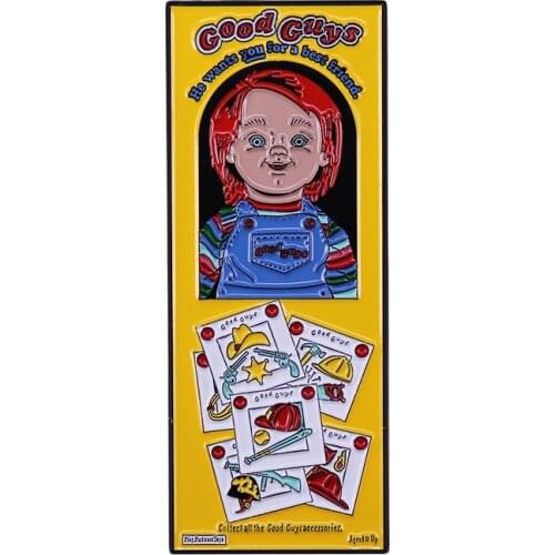Childs Play 2 - Good Guys Box Enamel Pin Beautiful Full Color Halloween Badge Horror Chucky Dolls back