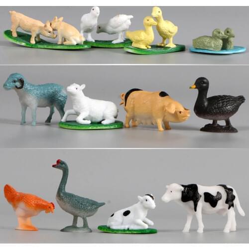 12pcs/set Mini Farm Animals Figurines Horse Cat Dog Sheep Chicken Duck Models Pasture Action Figures Kids Edcational Toys
