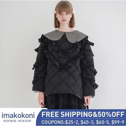 Imakokoni original design Japanese black two-color lace down jacket womens autumn and winter essential