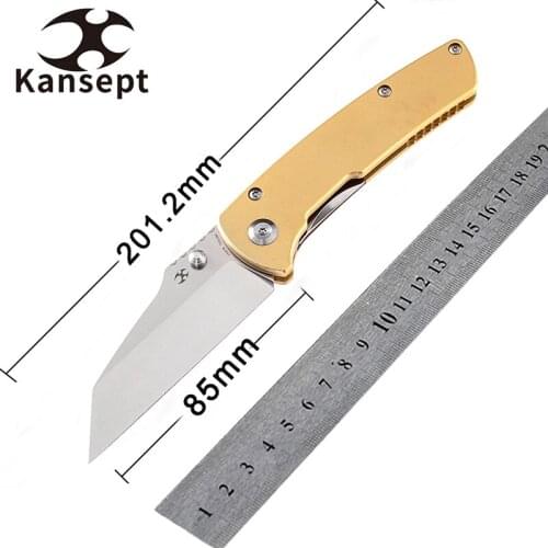 Kansept Main Street T1015B6 Pocket Knives 3.36'' 154CM Blade Brass Handle Tactical Hunting Camping Folding Knife