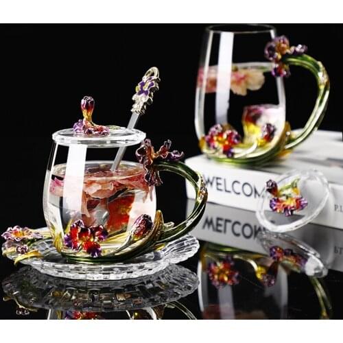 Creative enamel color water cup coffee mug heat-resistant glass cup high-end coffee cups bamboo tea cup friend birthday gift