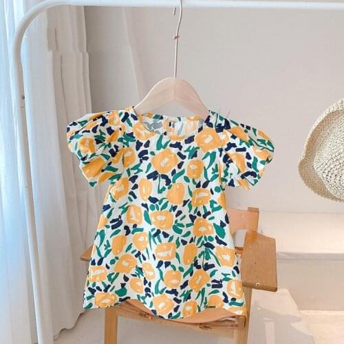 Summer baby girls floral short sleeve dresses 2021 children loose casual thin princess dress