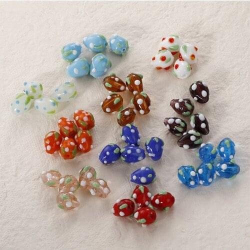 Summer style 50pcs/lot color print cartoon Small strawberry shape Straight hole glass bead diy jewelry earring/bracelet accessoy