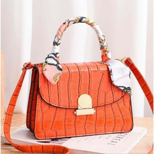 Summer New Silk Scarf Decorated Female Bag Casual Tote Handbag Bright Leather Lady Shoulder Messenger Bag Flip Small Square Bag