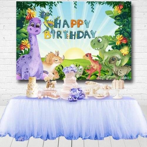 Cartoon Boys Dinosaur Birthday Party Backdrops For Photo Studio Forest Sun Children Photography Backgrounds