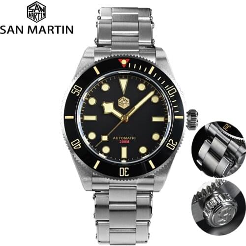 San Martin Men Watch 40mm Diver BB58 Retro Luxury Water Ghost PT5000 SW200 Rivet Bracelet Sapphire 20Bar Waterproof Luminous