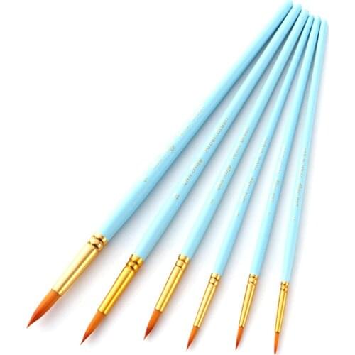 6pcs Professional Durable Nylon Hair Wooden Handle Artist Paintbrush Set Round Pointed Tip Paint Brushes for Face Art Supplies