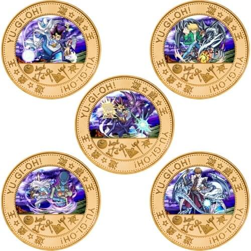 Japanese Anime Duel Monsters Gold Plated Commemorative Coin Set /w Holder Yu Gi Oh Cartoon Challenge Coin Birthday Gift for Kids