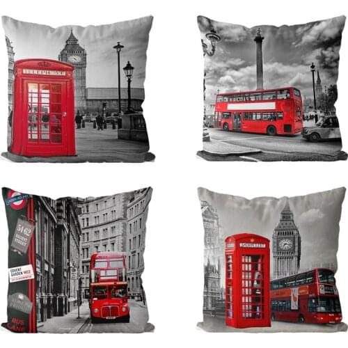 Big Ben Pillow Cove Car Decorative Cushion Cover London Bus Office Chair Throw Pillow Case Grey Lumbar Pillowcase Home Sofa