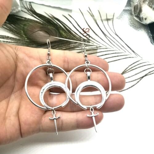 New OCCULT MOON & DAGGER EARRINGS Magick Crescent Pagan Gothic Dangly Earrings