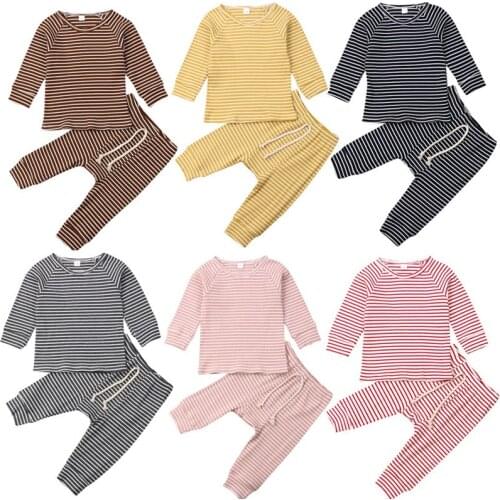 2Pcs Newborn Baby Girl Boy Clothes Stripe Long Sleeve Tops Warm Pants Autumn Winter Outfits Cotton Clothes Set Infant Clothing