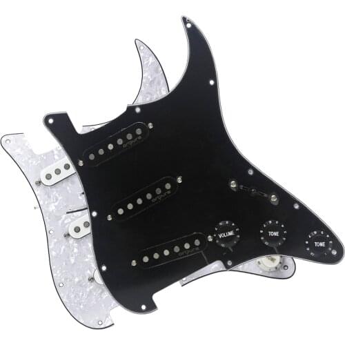 OriPure SSS Loaded Prewired Pickguard ST with Alnico 5 Single Coil Pickups Electric Guitar Parts,Black /White Pearl Choose