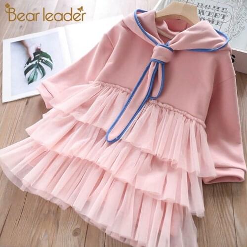 Bear Leader Girls Dress Spring Party Dresses Mesh Princess Dress for Girl Kids Dress With Sashes Spring Children Clothing