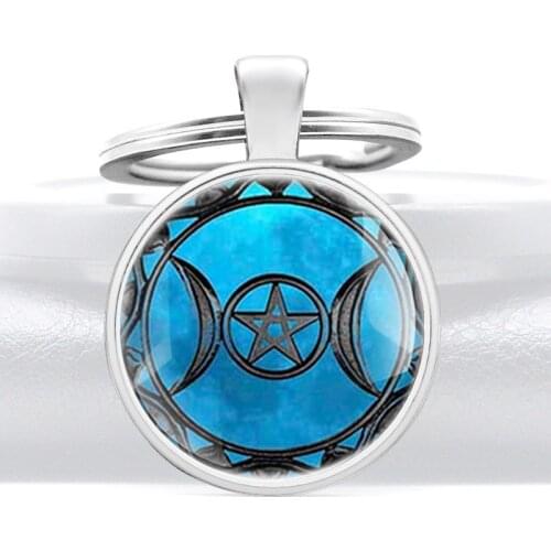 Triple Moon Goddess Design Glass Dome Key Chains Charms Men Women Alloy Pendant Key Rings Jewelry Gifts