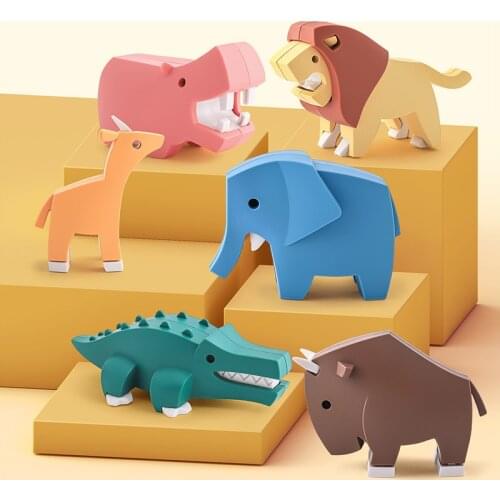 HALFTOYS Puzzle cute animals world lions crocodile Elephant gnu Figures 3d Magnetic model building kits DIY Toys for children