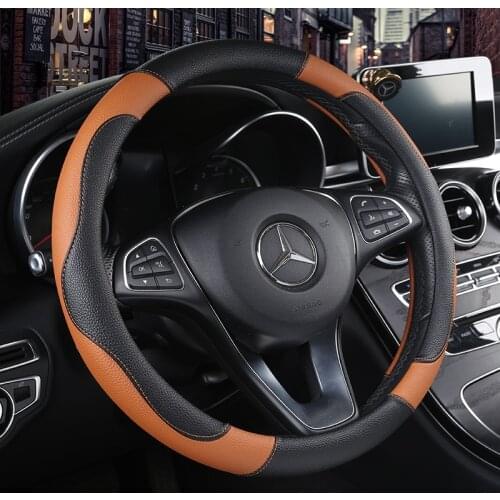 KKYSYELVA Stering-wheel Black leather car steering wheel cover 38cm Wheel Cover Steering wheel covers Interior Accessories