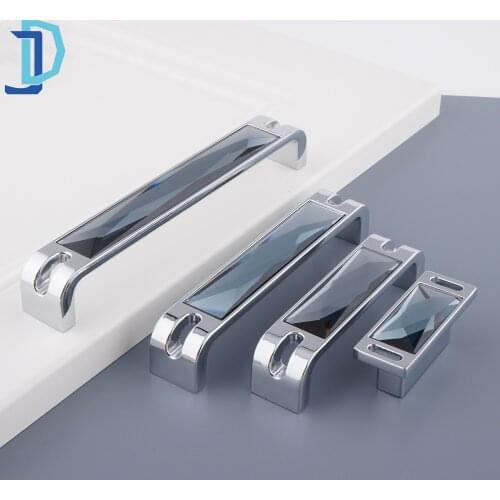 Hole to Hole Zinc Alloy Handles For Furniture Crystal Handle Wardrobe Cabinet Kitchen Pull Sliding Glass Door Knobs