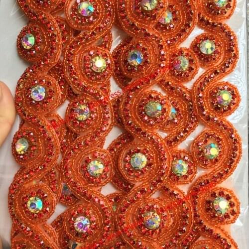 S-shape red AB crystal yard trims for clothes decoration DIY strasses ornaments shiny rhinestone chain for garments accessory