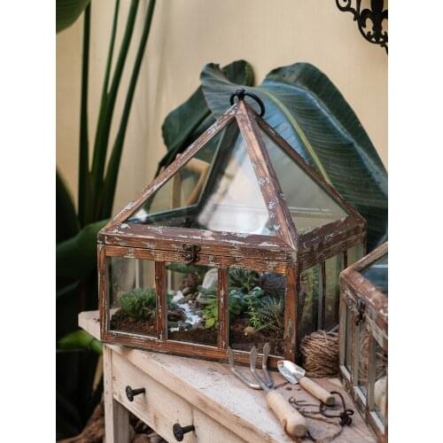 Retro Glass Box Transparent Display Box with Lid Micro Landscape Storage Cabinet Candlestick Storm Light Storage Box French