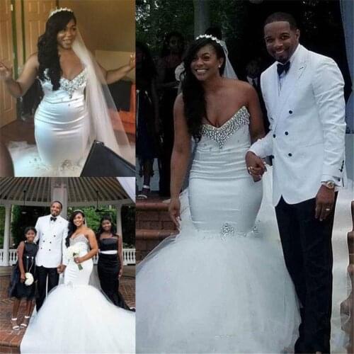 African Mermaid Long Tulle Wedding Dresses Plus Size Sleeveless Ivory V-Neck Custom Made Bridal Gowns for Women