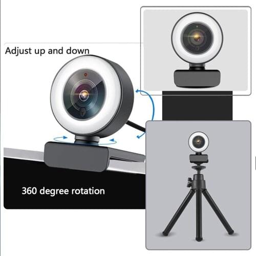 Webcam 1080p Built-in Ring Light 3-Gear Light Conference Video Autofocus Computer HD Camera With Noise-cancelling Microphones