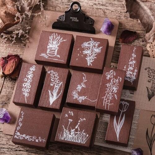Vintage Potted plants flower grass stamp DIY wooden rubber stamps for scrapbooking stationery scrapbooking standard stamp