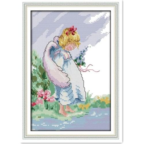 Angel Little Girl 11CT 14CT Printing Embroidered Cloth Cross Stitch Kit Hand Angel Decoration Sewing Embroidery Figure