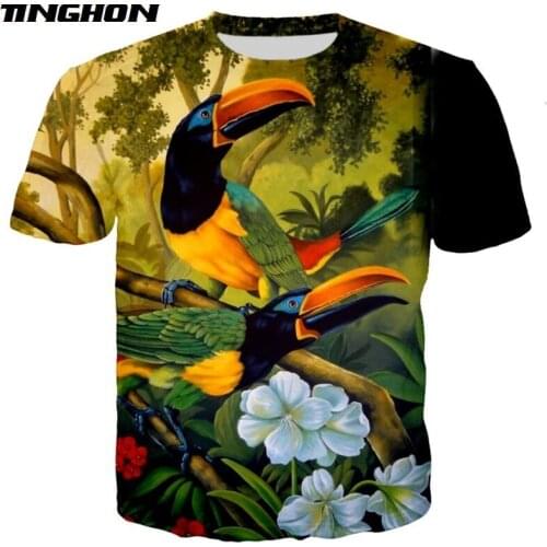 XS-7XL Mens harajuku 3D Print tShirt Women Floral Hawaiian Summer T-Shirt Parrot Peacock Bird unisex hip pop Tees tops 01