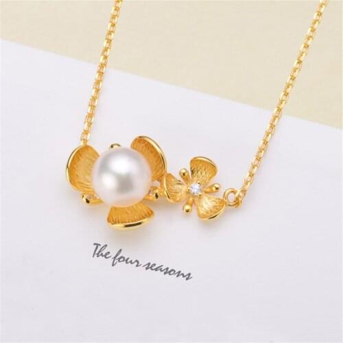 DIY pearl accessories 925 silver Blank pearl Sets of Chain Setting Base empty pendant chain with