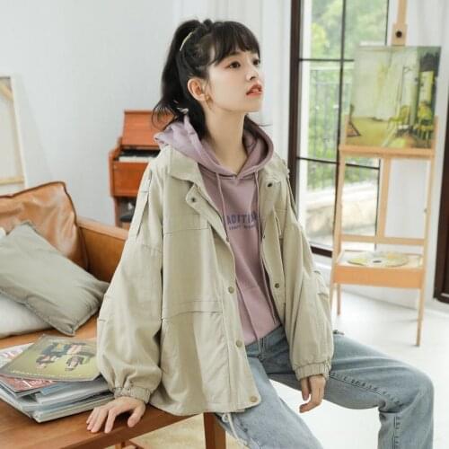 2021 Elegant Women Solid Loose Coat Autumn Female Long Sleeve Single-breasted Pockets Outwear Female Casual Short Jacket W577