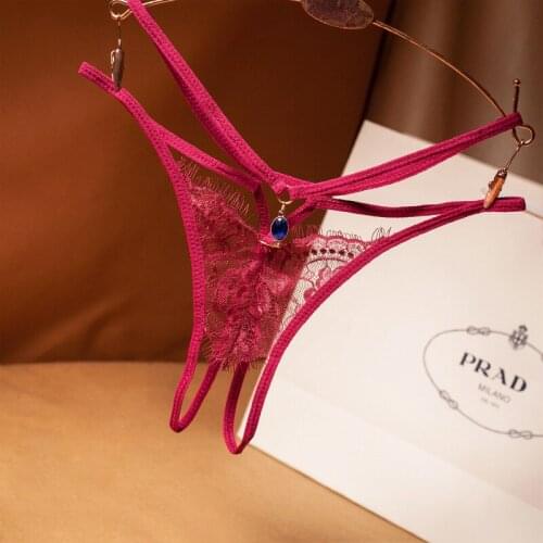 Sitonjwly Women Lace Transparent Panties Sexy Open Crotch Thongs and G Strings Lingerie Underwear Female Sexy Ultra-Thin Briefs