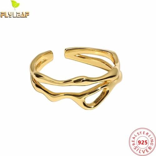 925 Sterling Silver Irregular Double Layer Open Rings For Women Light Luxury Female Fine Jewelry