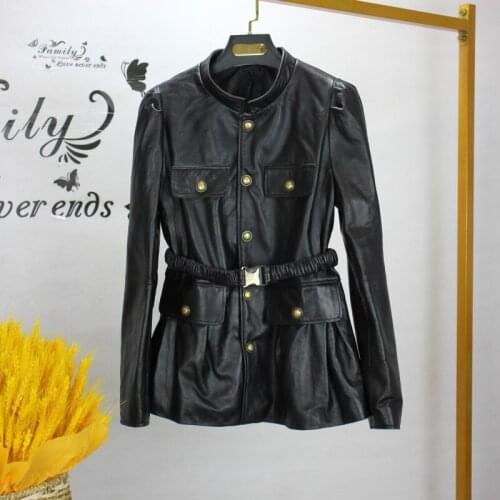Spring Autumn 2021 New Designer Womens High Quality SheepSkin Genuine Leather Belt coat C915