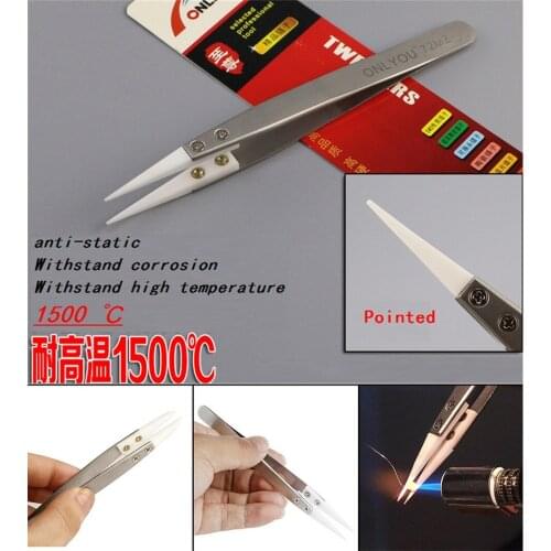 1pcs Anti-Static nonmagnetic High temperature resistance Ceramic Tweezers 72MZ stainless steel tweezers Removable Heat Resistant