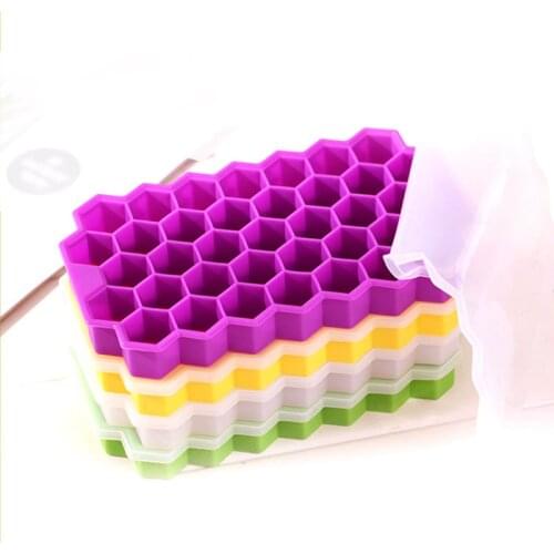 1Pcs Ice Cube Mold Silicone Kitchen Tools Multi Purpose 4Colors with Cover/no Cover Silicone Reusable Honeycomb Shape