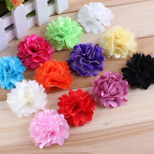 10pcs/lot 2" 12 Colors Hair Clips Mini Tulle Shimmer Chiffon Flowers Flat Back Flowers Photo Prop For Headbands Hair Accessories