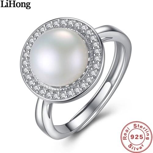 100% 925 Sterling Silver Ring Micro-Set AAA Zircon 9-9.5mm Natural Freshwater Pearl Disc Ring Woman Jewelry